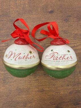 Mother & Father Ceramic Christmas Bell Ornaments